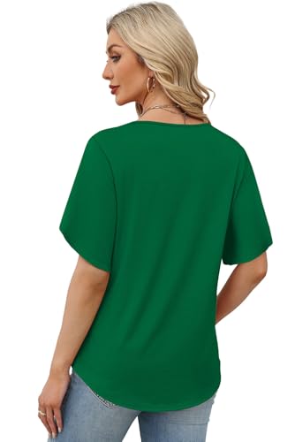 Image of WIHOLL Womens Summer Tops Short Petal Sleeve Shirts Fashion V Neck Womens Clothing