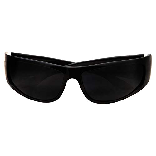 Super Dark Lens Black Sunglasses | Biker Style Rider | Wrap Around Frame (Black) #TOP1