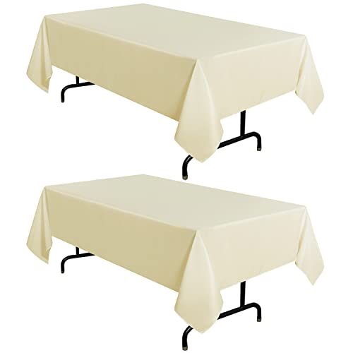 Image of sancua 2 Pack Beige Tablecloth 54 x 78 Inch, Rectangle 4 Feet Table Cloth - Stain and Wrinkle Resistant Washable Polyester Table Cover for Dining Tables, Buffet Parties and Camping