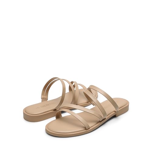 Image of DREAM PAIRS Women's Clear Studded Rhinestone Slide Sandals Slip on Open Toe Cute Flat Sandals for Summer
