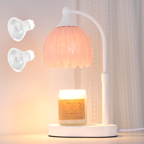 Image of Creamy Pink Tulip Wax Melt Warmer with Timer, Dimmable & Height Adjustable, Ideal for Jar Candles, Perfect Home Decor for Bedroom, Living Room, Office, Great Gifts for Women (2 Bulbs Included)