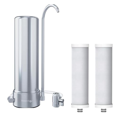 Waterdrop Water Filter for Sink Faucet, NSF/ANSI 42 Certified Countertop Water Filter System, 5-Stage Stainless Steel Faucet, 16000 Gallons, Reduces Heavy Metals and 99% Chlorine, WD-CTF-01(2 Filter)