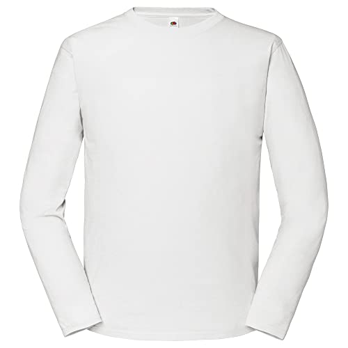 Fruit of the Loom Iconic 195 Ringspun Premium Long Sleeve T Herren Langarm Shirt, Farbe:weiß, Größe:L