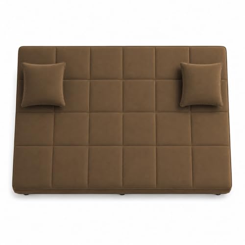 Image of Adorn India Alyssum 3 Seater Sofa Cum Bed 4X6 Velvet 2 Cushions (Color Camel) and Suitable for All Indoor, with 3 Years Warranty