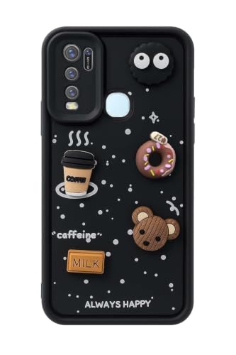 Image of Bintage Cute Fun Taddy Cartoon 3D Ball Bear Milk Donut Coffee Cup Silicon Case Full Body & Camera Protection Back Cover Compatible for Vivo Y50 - Black