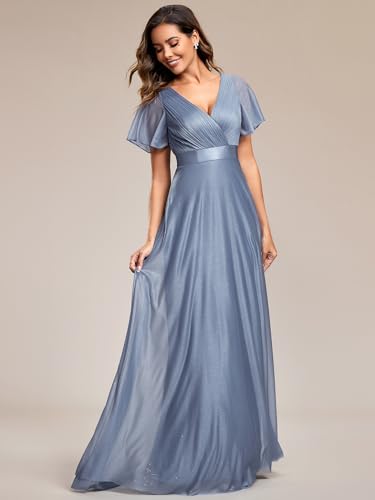 Image of Ever-Pretty Women's Summer Glitter Formal Dresses Evening Gown V Neck Short Sleeves Floor Length Mother of Bride Dress 50159