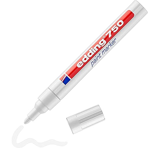edding 750 Marqueur peinture - blanc - 1 stylo - pointe ronde 2-4 mm - marqueur de peinture pour l'étiquetage du métal, verre, roche ou du plastique - résistant à la chaleur, permanent et étanche
