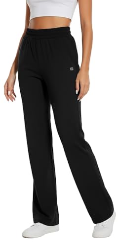 Gihuo Sweatpants Women Yoga Quick Dry Joggers Sweat Pants for Womens Long Wide Leg Lounge Sweatpants with Pockets (Black-M)