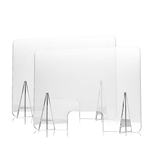 Mamparas Protectoras de Metacrilato para Mostrador, Mesa y Escritorio de Tienda, Oficina y Colegio - Pantalla Transparente de 120 x 100 cm/Ventanilla de 30 x 20 cm/Grosor de 5 mm - Pack de 2uds