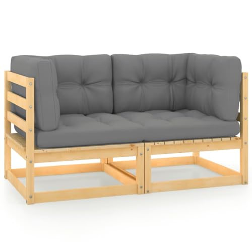 vidaXL Sofá de Jardín 2 Plazas con Cojines Mobiliario Muebles Exterior Patio Terraza Hogar Silla Asiento Suave Robusto Madera Maciza de Pino Estable