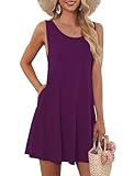 AUSELILY Women's Sleeveless Pockets Casual Swing T-Shirt Dresses(Purple,M)