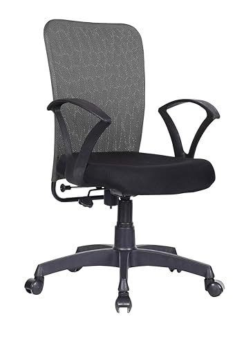 Image of Office Arm Chair with Metallic Frame, Mesh Back, Nylon Base, and Adjustable Handle, Cushion Fabric (Grey)