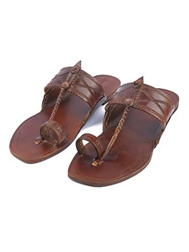 Image of KORAKARI Men Kolhapuri Chappal Handcrafted Sandal Smooth and Comfortable Flip Flops Slipper Stylish Anti Slip Design Genuine Leather Traditional Footwear.
