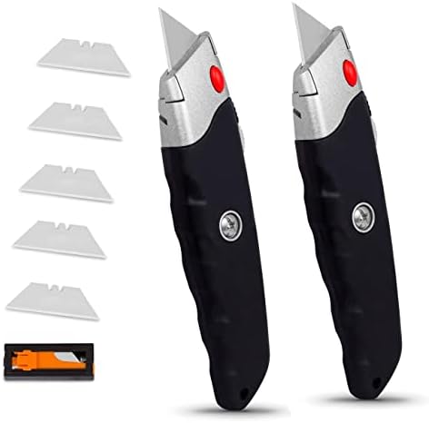 Internet's Best Premium Utility Knife - Set of 2 - Retractable Razor Knife Set - Box Cutter - Rubber Handle
