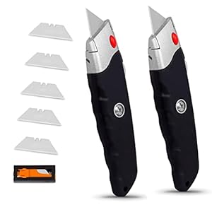 Internet’s Best Premium Utility Knife – Set of 2 – Retractable Razor Knife Set – Box Cutter – Rubber Handle