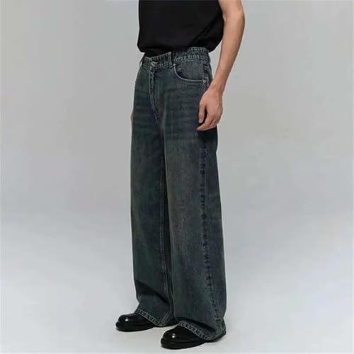 Men'skorean Style Denim Pants Solid Color Washing Wide Leg Straight Jeans Trousers2