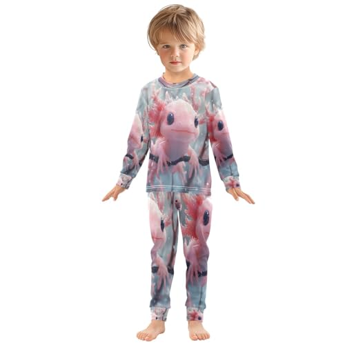 Pajama Sets Long Sleeve Pink Cute Axolotl Cherry Blossoms Soft Comfy Sleepwear 2 Piece PJS 3-8T2
