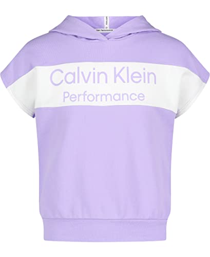 Calvin Klein Girls' Performance Hooded Tank Top, Soft & Sporty with Cap Sleeve & Finished Cuffs, Colorblock Violet Tulip, Size M 8/10