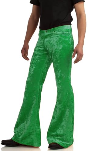 Image of Men's Velvet Relaxed Vintage 60s 70s Bell Bottom Stretch Fit Classic Comfort Flared Flares Retro Leg Disco Pants