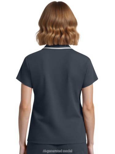 Image of Scrub Tops for Women, Medical Short Length Zip-Front Polo Scrub Top