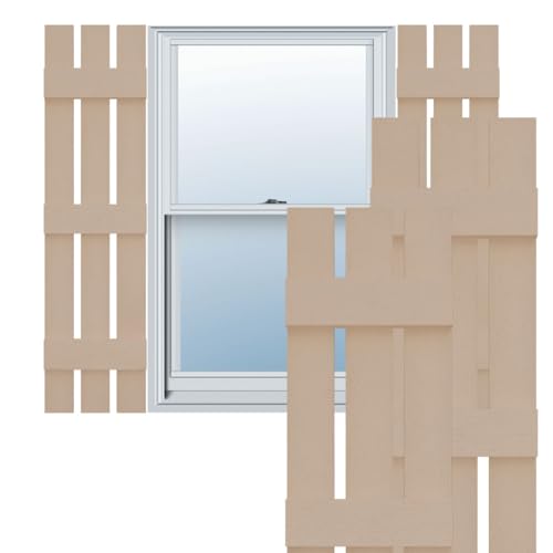 12"W x 61"H Lifetime Vinyl, TailorMade Three Board Spaced (3 Batten), Board-n-Batten Shutters, w/Shutter-Loks (Per Pair), Wicker
