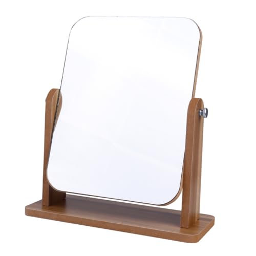 Espejo de maquillaje portátil de escritorio de madera gris