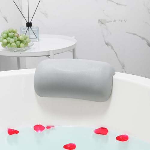 Lonkenn Almohada Bañera, Almohada de Baño, Almohada Bañera Ergonómica, Reposacabezas Bañera con Fuertes Ventosas, Waterproof Bath Headrest Bathtub SPA Pillow, Casa Bañera de Hidromasaje-Gris