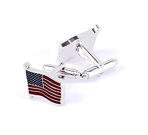 Mancuernillas para hombre con bandera estadounidense plata y rojo miniatura 1