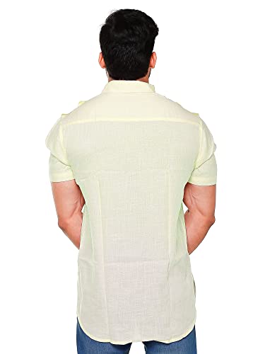 Image of Mens Cotton Linen Half Sleeve Plus Size Short Kurta