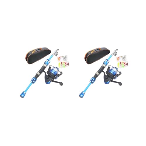 2のセット子供用 淡水用 釣り竿セット リール付き 伸縮式釣り竿 ブルー, 青, 38.5cm-120cm