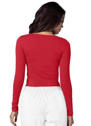 Image of Adar Womens Comfort Long Sleeve T-Shirt Underscrub Tee - 2900 - Red - XS