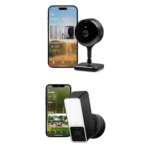 Eve Smarte Apple Home Überwachung Outdoor Cam – Smarte Überwachungskamera mit Flutlicht, Nachtsicht, Bewegungsmelder Cam - Smarte Innenkamera, 1080p-Auflösung, WLAN, 100 Prozent Privatsphäre