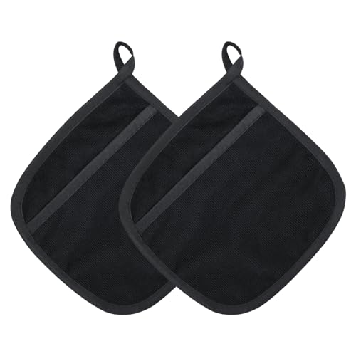 Bekecidi 2 Pack Oven Pot Holders with Pocket, Oven Mitt Oven Gloves Pot Holders Heat Resistant Non-slip, Square Hot Pads Potholders for Cooking Baking Kitchen (Black) Bekecidi 2 Pack Oven Pot Holders with Pocket, Oven Mitt Oven Gloves Pot Holders Heat Resistant Non-slip, Square Hot Pads Potholders for Cooking Baking Kitchen (Black)