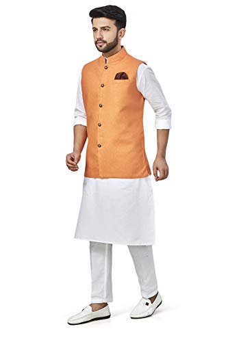 Image of BE ACTIVE 100% Cotton Solid Pattern Trendy Comfortable Stylish Full Sleeve Kurta Pajama Set with Jacket Nehru Style Koti for Men's ||