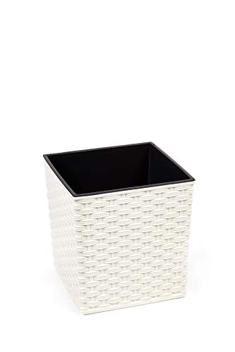 HappyFlower MultiProject Quadrat Blumentopf Rattan Optik aus Kunststoff 4 Größen 5 Farben (25 cm x 25 cm/Höhe 26 cm, Creme (Beige))