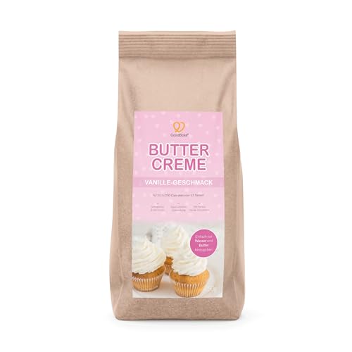 GoodBake Buttercreme Fertigmischung Vanille (750g) Tortencreme zum Einstreichen Garnieren Füllen oder als Topping für Cupcakes fondant-tauglich