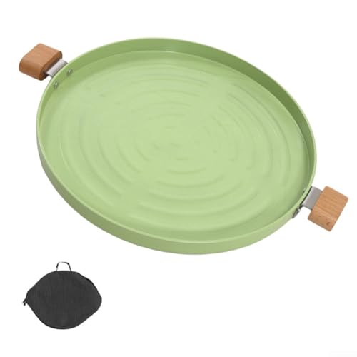 MoSundi Plateau de cuisson anti-adhésif en alliage d'aluminium pour camping en plein air, 28 cm, revêtement en céramique, poignée en bois massif, vert