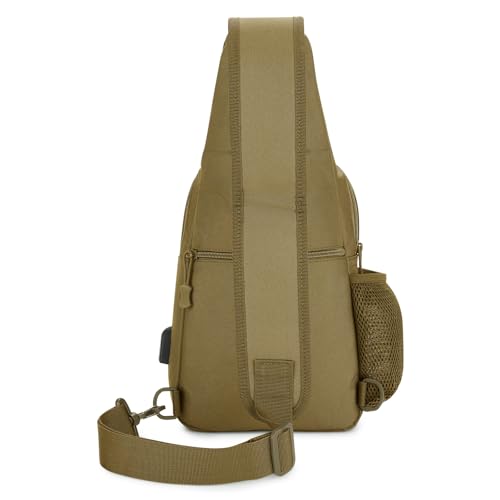 HUNTVP Taktische Brusttasche Herren Sling bag Militär Schultertasche Umhängetasche Tactical Chest Bag MOLLE Crossbody Bag für Alltag Reisen Wandern Camping (Braun)