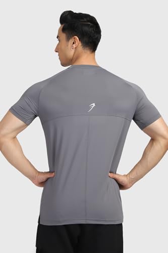 Image of FUAARK Sleek Round Neck Half Sleeves Slim Fit Active Wear Sports and Gym Tshirt for Men Grey