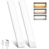 FUNTOOLDE 2 Pack 80 LED Under Cupboard Kitchen Lights, 2000mAh Type C Rechargeable Under Cabinet Kitchen Lights 3 Color Temps 3 Modes Motion Sensor Wardrobe Stair Lights for Kitchen, Hallway, Bedroom