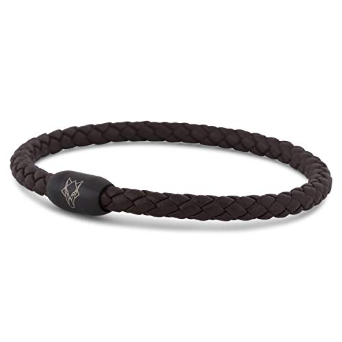 Preisvergleich Produktbild Akitsune Silva Lederarmband Magnetischen Verschluss / 5mm / Armschmuck Damen Herren Edelstahl Schlichtes Armband - Schwarz - Braun 21,5cm