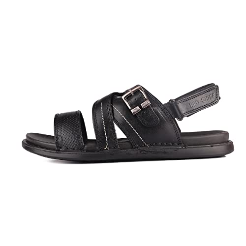 Image of Red Chief Black Leather Casual Sandal For Men (RC7104 001)