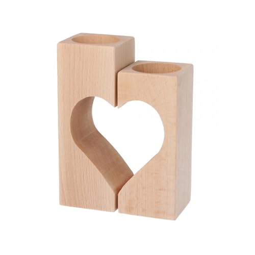 Wooden World - Hölzernes Kerzenständerpaar in Form eines Herzens –...