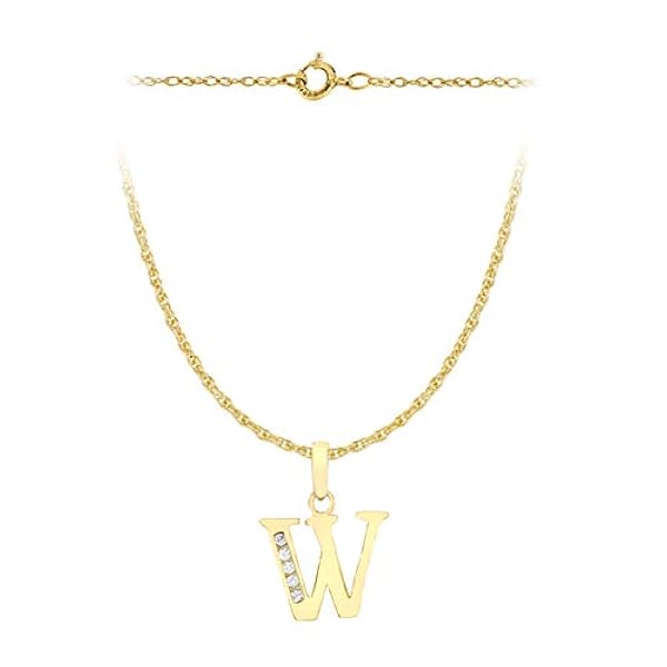 Carissima Gold Dam 9 ct gult guld kubisk zirkon initial A-Z hänge på 9 ct gult guld 0,4 mm prins av Wales kedja halsband av längd 46 cm/18 tum