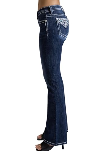 Miss Me Women's Embroidered Western Faux Flap Pocket Mid-Rise Bootcut Jeans3