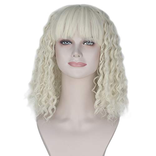 Miss U Hair Women Short Kinky Spiral Curly Hair with Full Bangs Punk Lolita Costume Cosplay Wig (Platinum)