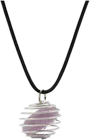 El Regalo 1 PC Healing Crystal Chakra Stone Necklace Gemstone Beads Round Iron Spiral Bead Cage Pendants Jewelry for Girls & Women (Amethyst) (B0BSNHYT2Q) Amazon Price History, Amazon Price Tracker