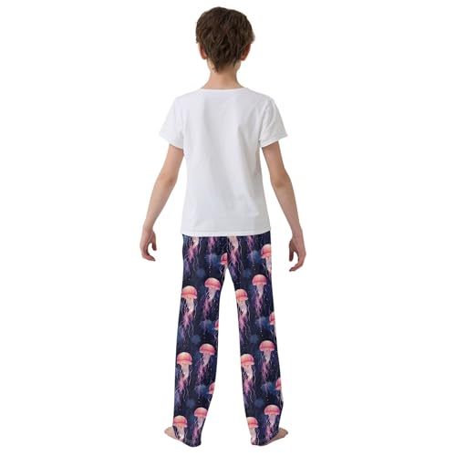 Pink Jellyfish Long Pajama Pants Elastic Waist PJ Bottoms with Pockets S A1104144