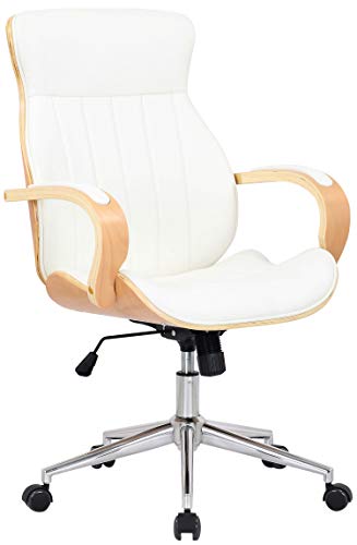 CLP Fauteuil de Bureau Melilla avec Coque en Bois Et Revêtement Similicuir I Chaise De Bureau Dossier Assise Rembourrés I Piètement Métal, Couleur:Nature/Blanc