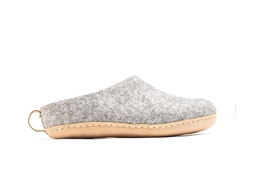 Woolly's Indoor Open Heel Slippers With Leather Sole (Natural Grey) - 41 | Premium New Zeland Wool | Handcrafted with Italian Design | Soft, Breathable & Ordor Free